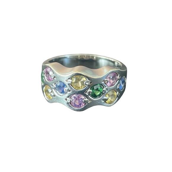 Le Vian 18K White Gold Multi-Gemstone Rainbow Band Ring Size 6-6.5 Signed - Picture 1 of 6